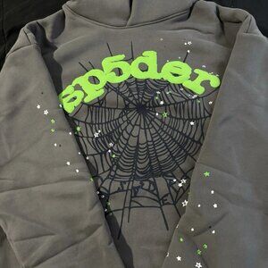 ✨ Sp5der Web Hoodie Gray & Green Men’s Medium Thick Streetwear Pullover